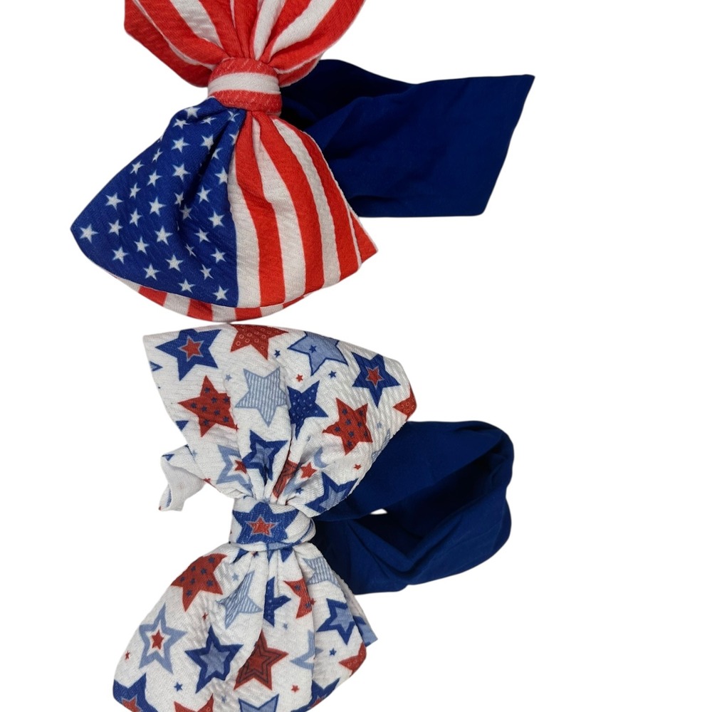 Unbranded Headband Infant 2 Pack Red White Blue Patriotic Stars Stripes Bows